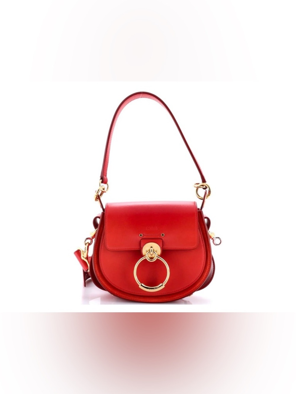 Chloé Red Leather Shoulder Bag with Gold Ring Hardware